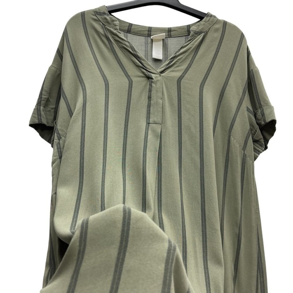 H&M Tunic beach shirt striped dress green olive size 4 woman’s - Picture 4 of 12